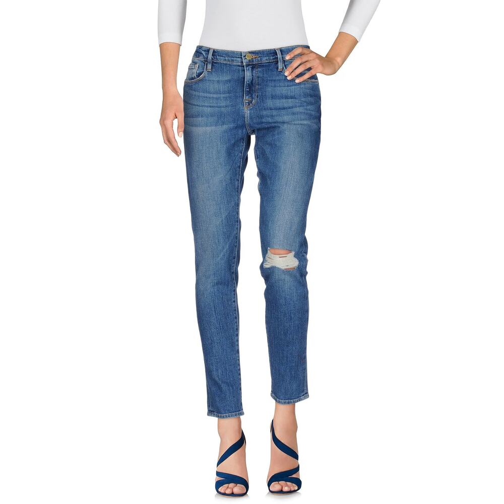 FRAME Le Skinny De Jeanne Crop Jeans Stretch Denim Distressed Knee Womens 28